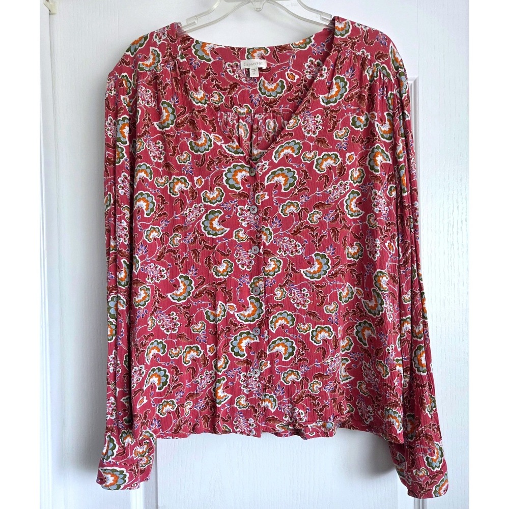 Garnet Hill Pink Floral Paisley Lenzing Ecovero Viscose Blouse Top Sz XL